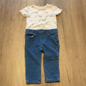 Janie and Jack Baby Boys Outfit Jeans and Elephant Onsie 12-18 months